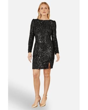 Yumi' Sequin Long Sleeve Fitted Dress - Black