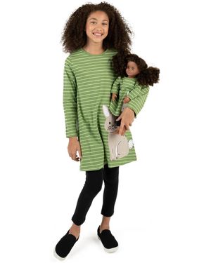 Leveret Little Girls 6-14 Matching Doll Long Sleeve Cotton Crew Neck A-line Dress - Green