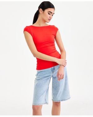 BarIII Shelf-bra Cap-sleeve Top - Red