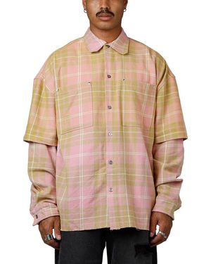 MNML Dip Fade Flannel Shirt - Pink