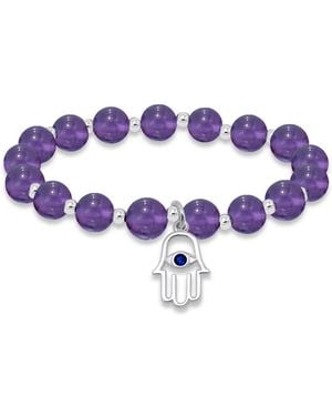 Macy's Silver-plated Beaded Hamsa Hand Charm Stretch Bracelet - Blue