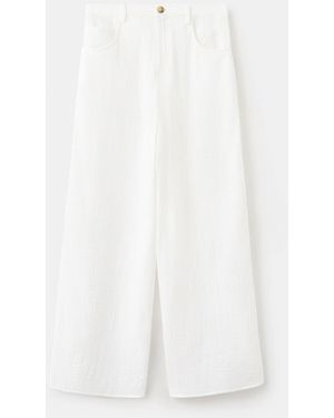 Mango Straight Mid-rise Double Gauze Pants - White