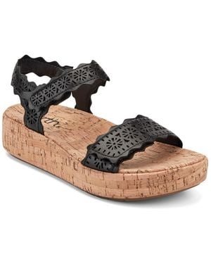 Earth Slatal Round Toe Platform Footbed Sandals - Metallic