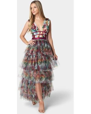 Bebe Tiered High Low Gown - White