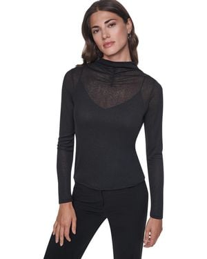 DKNY Mock Neck Long Sleeve Sheer Blouse - Black