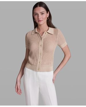 BCBGMAXAZRIA Short-sleeve Button Front Collared Polo Top - Multicolor