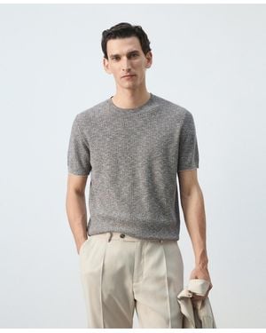 Mango Ribbed Linen-cotton Blend T-shirt - Gray