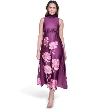 Eliza J Petite Halter Neck Zipper Midi Dress - Purple