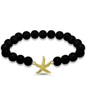 Macy's Picture Jasper Beads And Starfish Charm Gold Plated Stretch Bracelet - Black