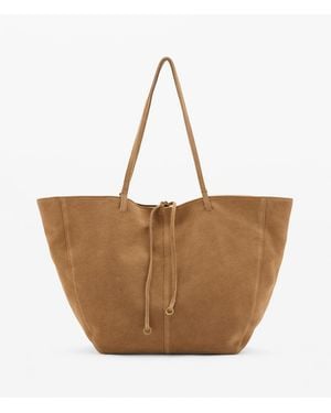 Mango Bow Detail Suede Shopper Bag - Brown
