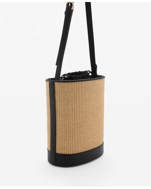 Mango Medium Raffia-effect Bucket Bag - White
