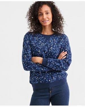 Style & Co. Printed Fleece Crewneck Sweatshirt - Blue