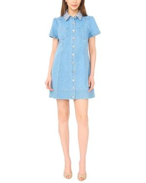 Cece Tweed Detail Collared Neck Mini Dress - Blue