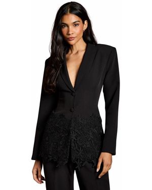 Coast Single Breasted Embroidered Lace Blazer - Black