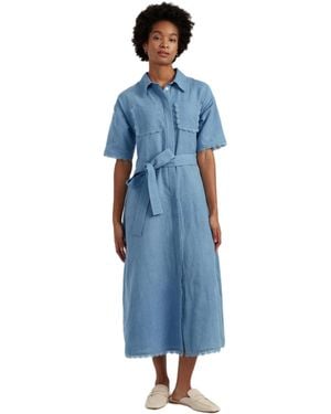 Chinti & Parker Chinti And Parker Linen-blend Scallop Shirt Dress - Blue