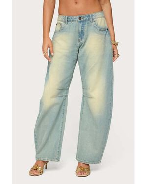 Edikted Cayden Low Rise Washed Barrel Jeans - Blue