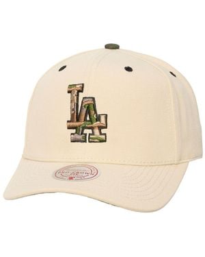 Mitchell & Ness And Los Angeles Dodgers Camo Logo Pro Crown Snapback Hat - Natural
