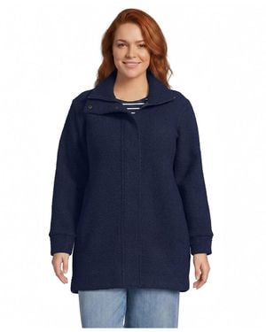 Lands' End Plus Size Boucle Fleece Coat - Blue