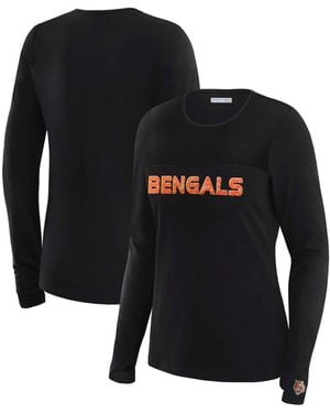 WEAR by Erin Andrews X Gracie Hunt Cincinnati Bengals Mesh Panel Long Sleeve T-shirt - Black