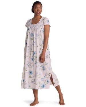 Miss Elaine Short-sleeve Square Neck Long Gown - Pink