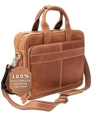 Luxorro Slim Leather Briefcase - Brown