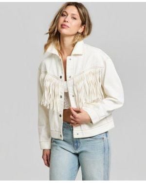 And Now This Now This Fringe Trim Denim Jacket Macys Exclusive - White