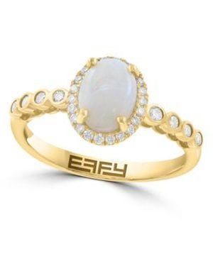 Effy Diamond Opal Drop Earrings Oval Halo Ring In 14k - Metallic