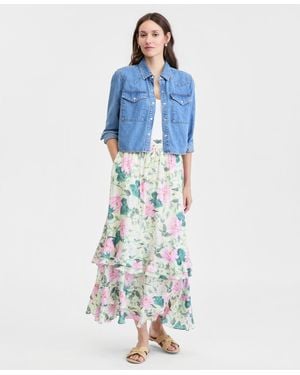 On 34th Tiered Chiffon Pull-on Floral Maxi Skirt - Blue