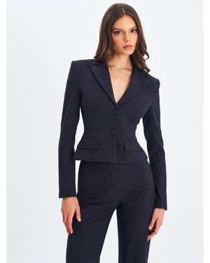 Miss Circle Quinne Navy Striped Single-breasted Peplum Blazer - Blue
