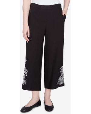 Ruby Rd. Petite Soft Tropical Fern Embroidered Capri Pants - Black