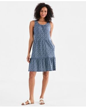 Style & Co. Printed Sleeveless Tiered Dress - Blue