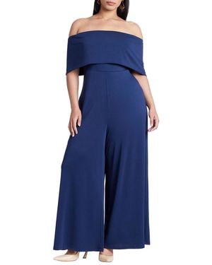 Eloquii Plus Size Off Shoulder Jumpsuit - Blue