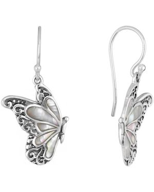 Macy's Abalone Imitation Pearl Oxidized Butterfly Drop Earrings - Metallic