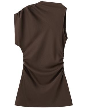 Mango One-shoulder Asymmetric Ruched Dress - Brown
