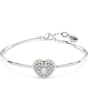 Swarovski Tone Hyperbola Heart Bangle Bracelet - White