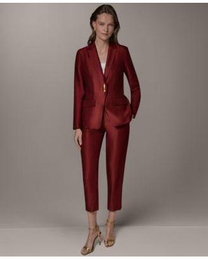 Donna Karan One Button Novelty Blazer Mid Rise Straight Leg Pants - Red