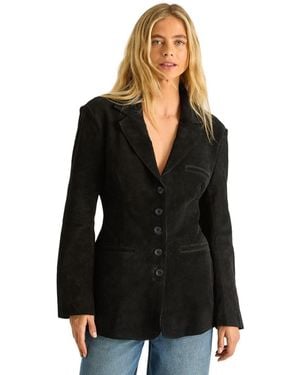 Nasty Gal Real Suede Cinched Waist Blazer - Black