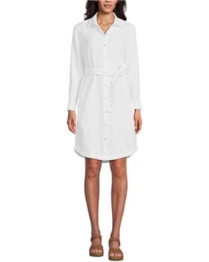 Lands' End Long Sleeve Linen Shirt Dress - White