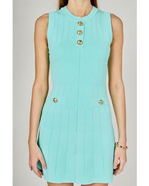 Endless Rose Shank Button Knit Mini Dress - Blue