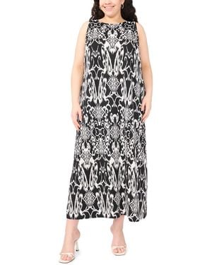 Msk Plus Size Printed Round-neck Sleeveless Maxi Dress - Black