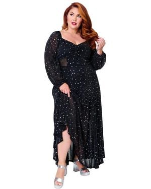 Unique Vintage Plus Size Cotton Sweetheart Sheer-panel Maxi Dress - Black
