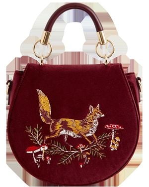 Fable England Fox And Mushroom Embroide Saddle Bag - Red