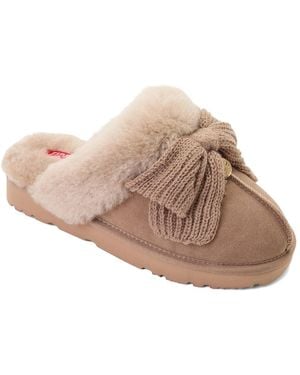 Dearfoams Daniella Karagach's Fireside Suede Shearling Scuff Slippers - Brown
