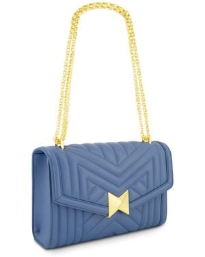 Mac Duggal Gold Chain Quilted Napa Leather Handbag - Blue
