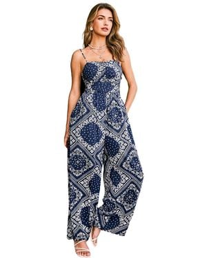 CUPSHE V-neck Zipper Closure Unlined Jumpsuit - Blue