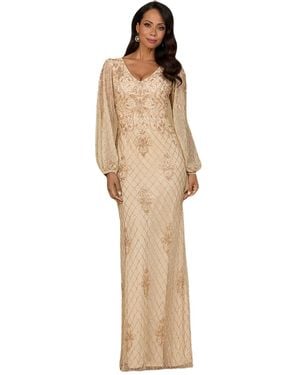 Lara Long Sleeve Beaded Gown - Natural