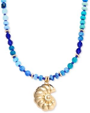 On 34th Beaded Shell Pendant Necklace - Blue