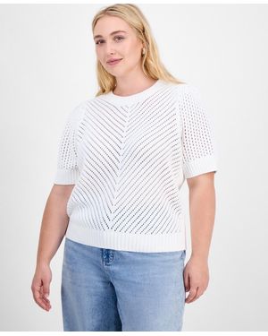 On 34th Diagonal-knit Puff-sleeve Sweater - White
