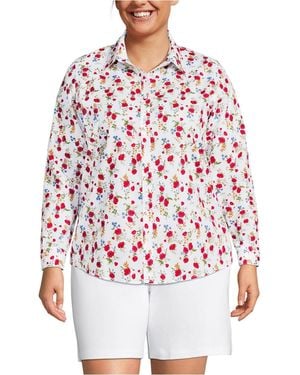 Lands' End Plus Size No Iron Button Front Shirt - Red