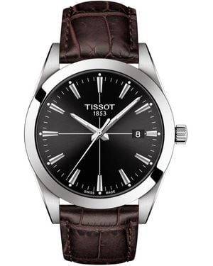 Tissot Swiss Gentleman Brown Leather Strap Watch 40mm - Black